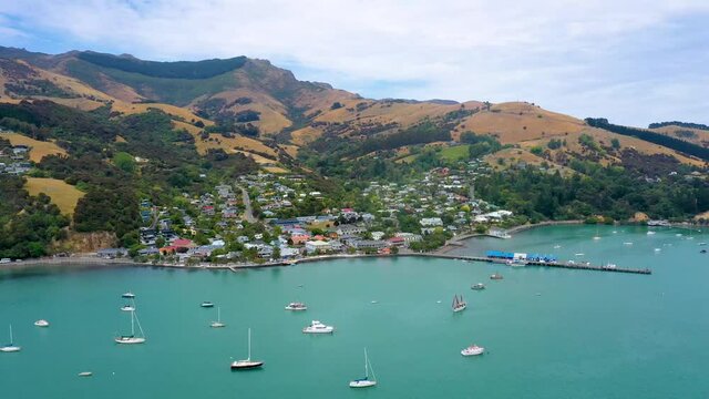 "waterfront of Akaroa, New Zealand"