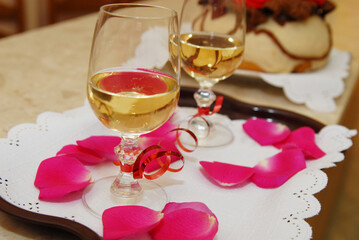 Two glasses of champagne, for wedding toast