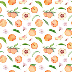 botanical watercolor pattern with peaches