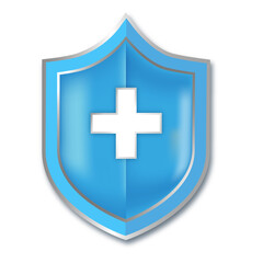 Obraz premium Blue medical health protection shield with cross