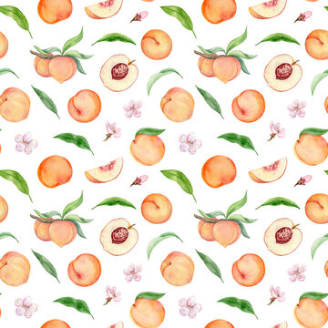 botanical watercolor pattern with peaches