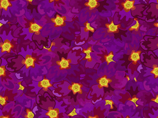 Violet primrose flowers spring primula blossom fabric print seamless vector design.
