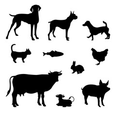 Haustiere und Bauernhoftiere Silhouetten