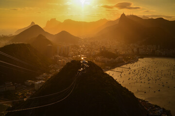Sunset view of Rio de Janeiro from the top of the Pão de Açúcar (Sugarloaf) mountain, Brazil