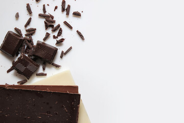 chocolate background top view on white background