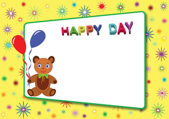 Happy day for children's birthday congratulations with empty white space in the frame. Postcard with place for your greeting card or invitation to the children's party, in vector and jpg format.
