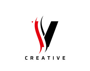 Fototapeta premium V Letter Swoosh Logo Design. Vector Lettering Illustration