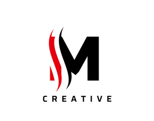 M Letter Swoosh Logo Design. Vector Lettering Illustration