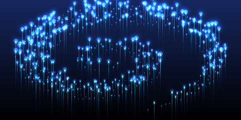 Upward glowing line streams fiber optics concept.