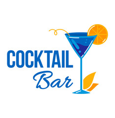 Cocktail bar emblem, badge label, isolated on white, summer, creative, drink, design, in cartoon style vector illustration.