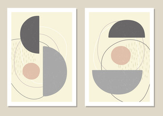 Wall art with abstract shapes and figures in trendy colors. Vector illustration.