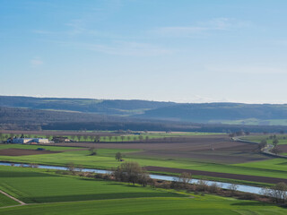 Fototapeta na wymiar landscape of river Weser and village Dölme in Germany