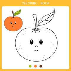 Simple educational game for kids. Cute mandarin orange for coloring book