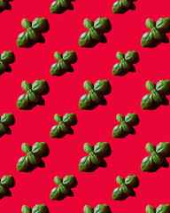 Seamless flat lay pattern with fresh basil