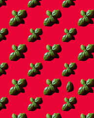 Seamless flat lay pattern with fresh basil