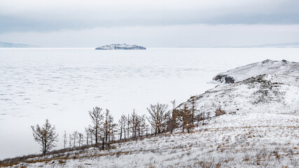 A small island in the ice of Lake Baikal
