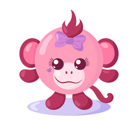 Funny cute kawaii monkey with round body in flat design with shadows. Isolated animal vector illustration	