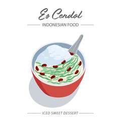 Es Cendol is a tradisional Indonesian iced sweet dessert. 