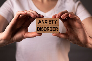Anxiety disorder diagnosis concept. Words about mental health on wooden blocks