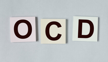 OCD abbreviation, mental disorder. Psychological concept. Obsessive compulsive disease
