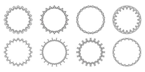 Collection of Round Decorative Border Frames. Retro design. Vintage templates. Elements for wedding, holiday and greeting cards design. Vector illustration.