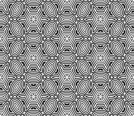 Abstract fantasy striped thin line round geometric seamless pattern. Creative mosaic, tile background.