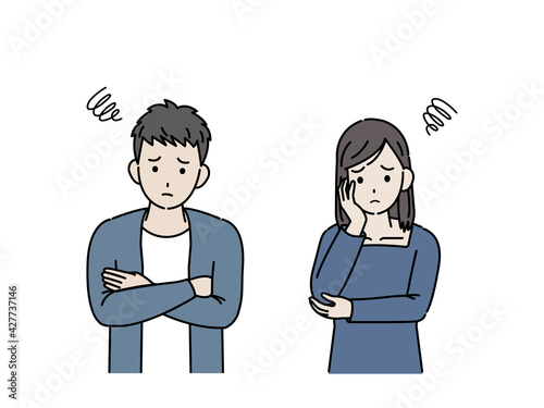若い男女 カップル 大学生 悩み 心配 不安 イラスト素材 Apprehension Poster Apprehensi Senryu