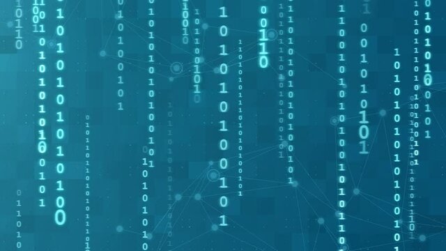 Binary program code matrix animated looped background. Falling numbers one and zero. Abstract data concept. Blue futuristic cyberspace tech animation. coding, hacking, mining, programming concept