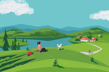 Mountain valley lake scenic view landscape poster