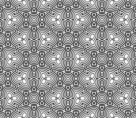 Abstract fantasy striped thin line round geometric seamless pattern. Creative mosaic, tile background.