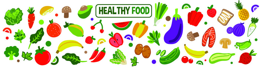 Handdrawn Healthy food Illustration concept vegetarian, organic, vegetables, use for banner background