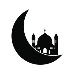 silhouette vector illustration of mosque and moon.