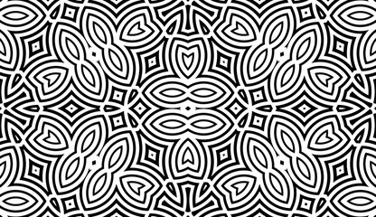 Abstract fantasy striped thin line round geometric seamless pattern. Creative mosaic, tile background.