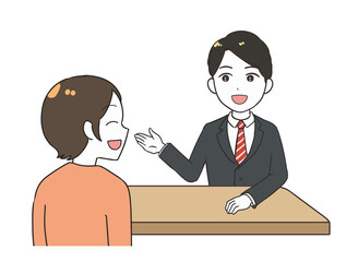 相談を受ける男性　笑顔の女性