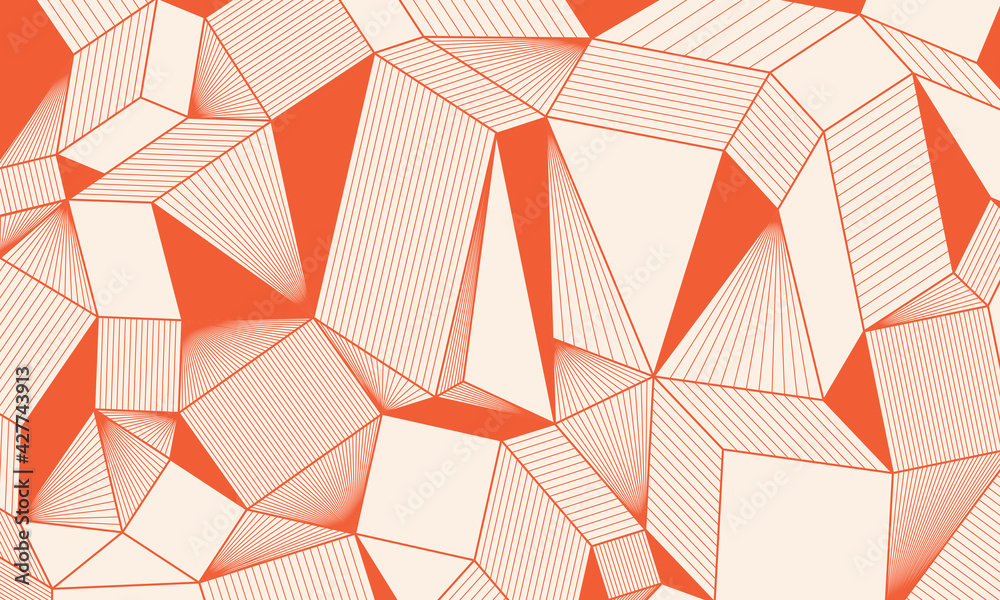 Wall mural geometric simple background of red lines and triangles on a beige background. line vector drawing