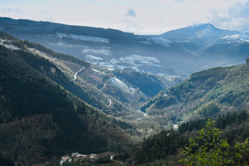 View of the snow-capped Mount Kolitza over the Artzentales valley