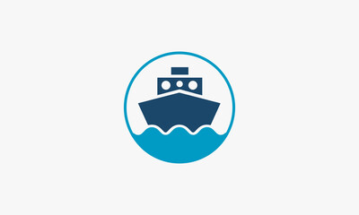 circle blue ship logo design concept. marine vector illustration.