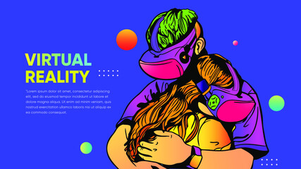 Man and Woman wearing virtual or augmented reality glasses vr world