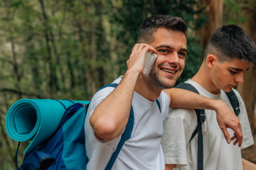 young people traveling with mobile phone