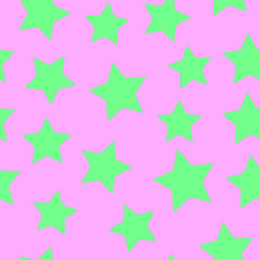 green vector stars on a pink background. seamless print for clothing or print. abstract stars.