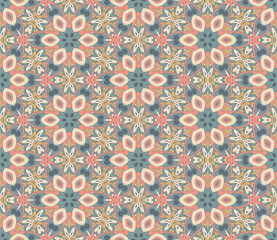Abstract colorful doodle flower seamless pattern. Floral background. Mosaic, tile of thin line ornament.
