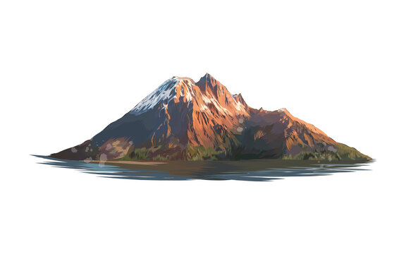 Mountain from a splash of watercolor, colored drawing, realistic. Vector illustration of paints