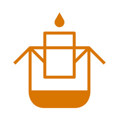 Drip bag coffee on cup with drop of water icon. Pour hot water into the bag. Paper dripping bag on a cup