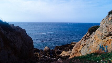 Fototapeta na wymiar pictures sea coast and rocks in tanger marooco