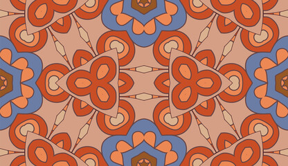 Abstract colorful doodle flower seamless pattern. Floral background. Mosaic, tile of thin line ornament.