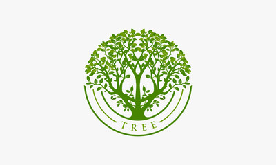 leafy tree circle logo design template. green environment concept.