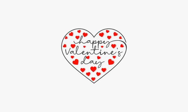 happy valentine day handwriting white hearts. vector illustration.