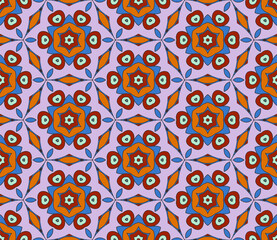 Abstract colorful doodle flower seamless pattern. Floral background. Mosaic, tile of thin line ornament.