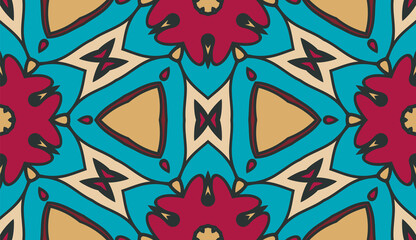 Abstract colorful doodle flower seamless pattern. Floral background. Mosaic, tile of thin line ornament.