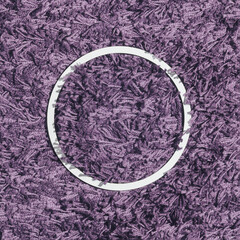 Violet wool background with white round frame. Minimal concept with copy space. Flat lay.